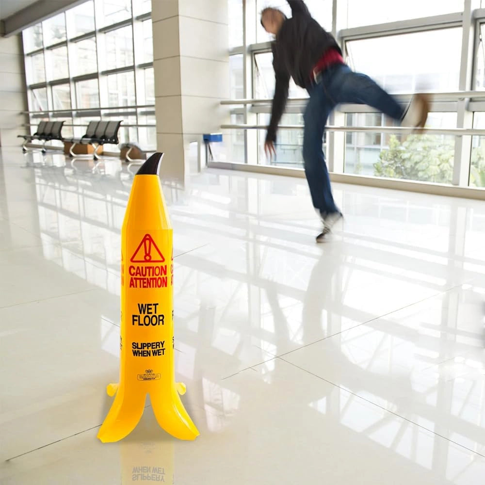 portable yellow banana cone for wet floor hazard marking