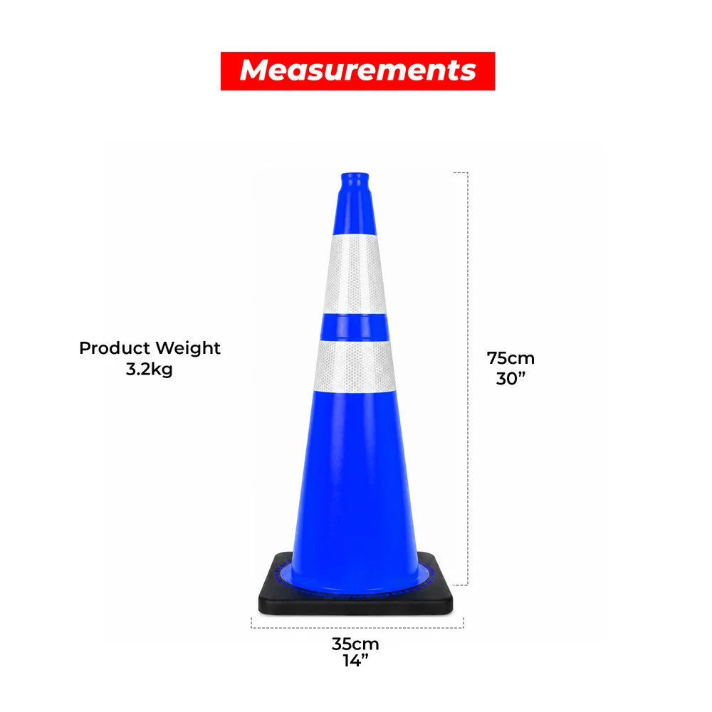 seventy five centimeter blue reflective road cone with weighted base for traffic control