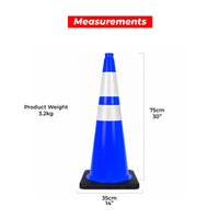 seventy five centimeter blue reflective road cone with weighted base for traffic control