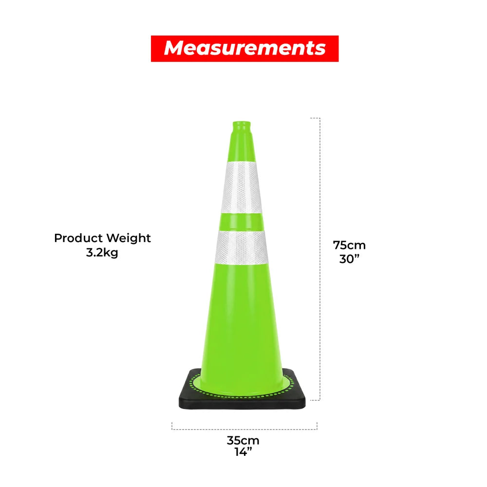 seventy five centimeter green reflective road cone with weighted base for traffic control