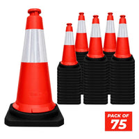 seventy five centimeter red warning cone with reflective collar and stable black weighted base