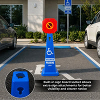 blue reserved parking cone for designated disabled parking areas