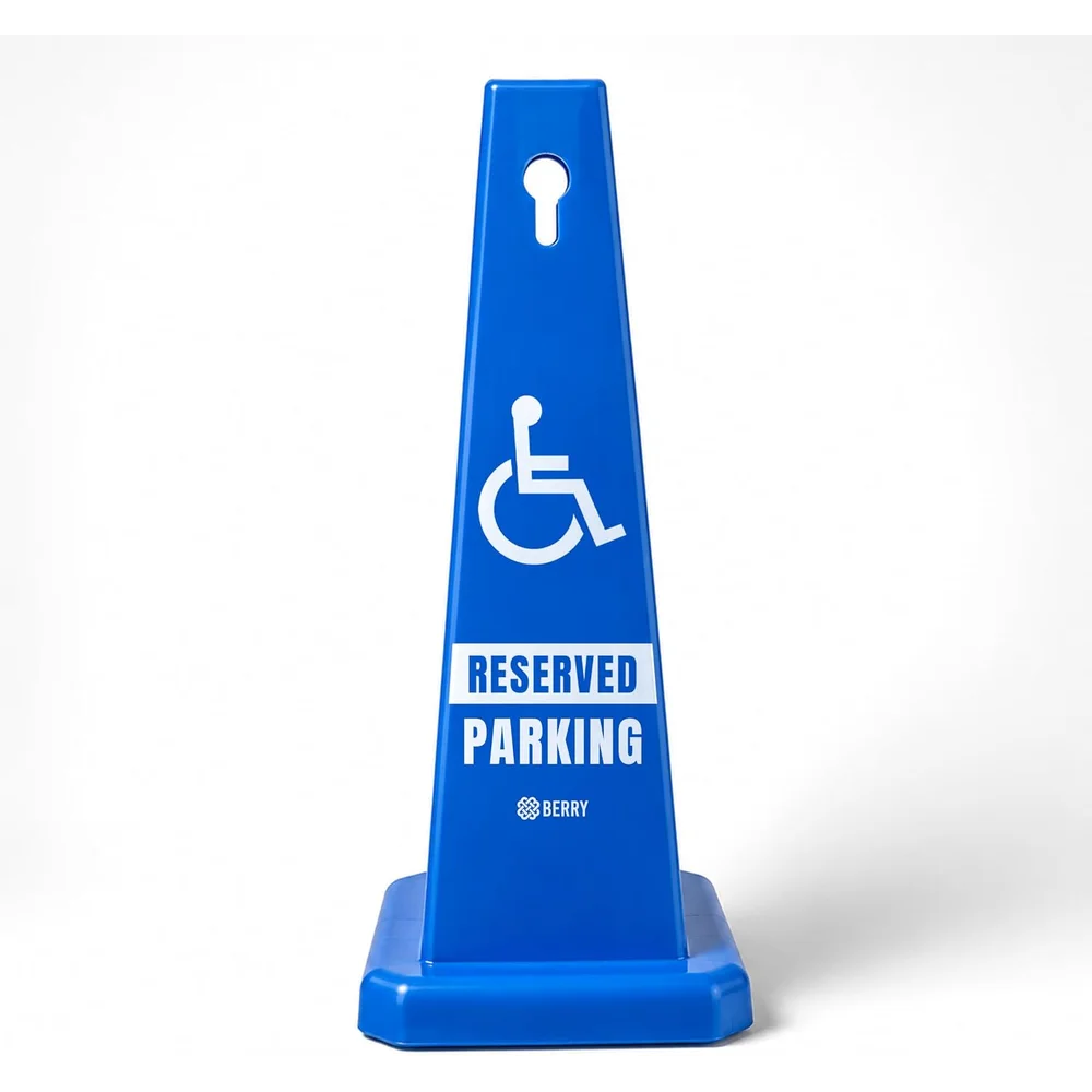 blue reserved parking cone for disabled parking space identification