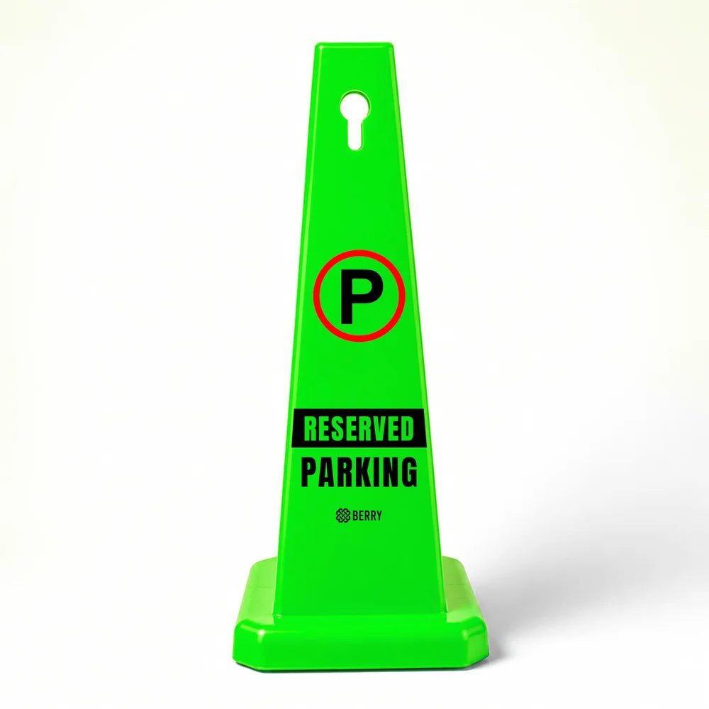 green reserved parking cone for designated parking space identification