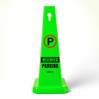 green reserved parking cone for designated parking space identification