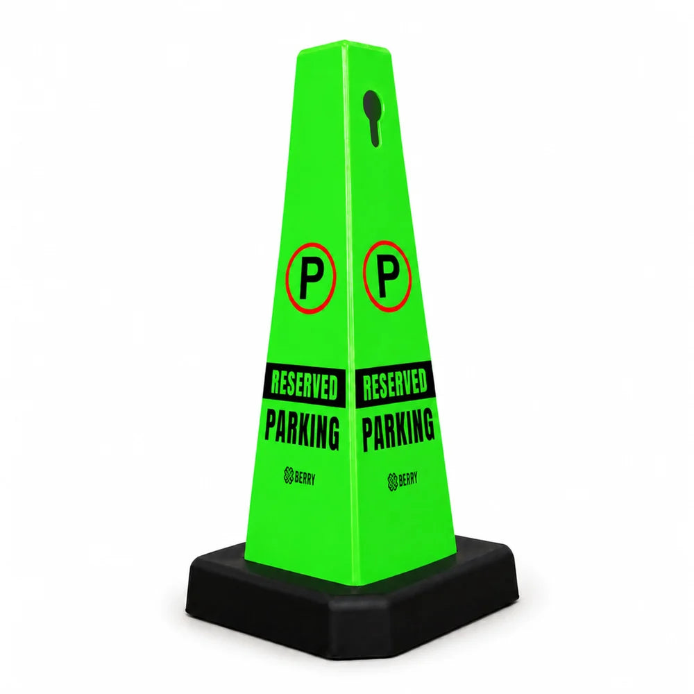 green reserved parking cone with weighted base for stable placement