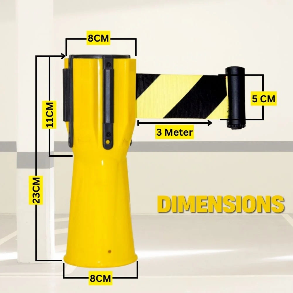 retractable barrier belt 3m yellow black dimensions
