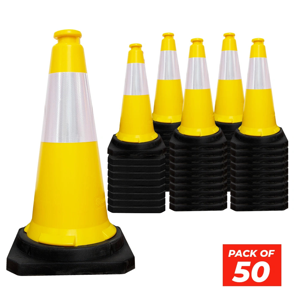 seventy five centimeter yellow roadwork safety cone for temporary traffic control and pedestrian safety