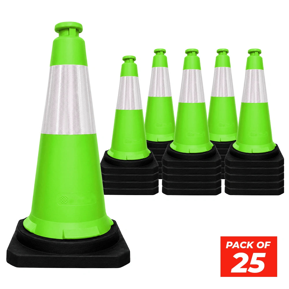 seventy five centimeter green traffic safety cone with reflective collar and weighted black base