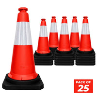 seventy five centimeter red traffic safety cone with reflective collar and weighted black base