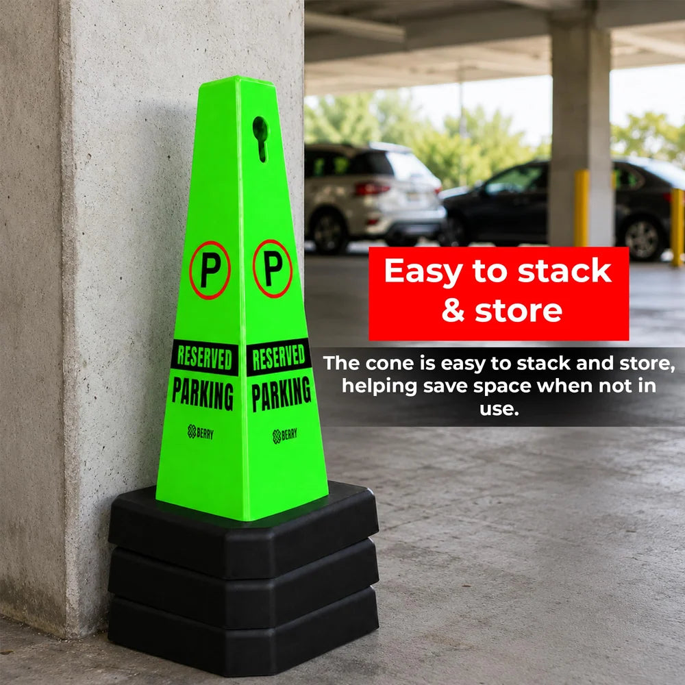 green reserved parking cone with weighted base for designated parking areas