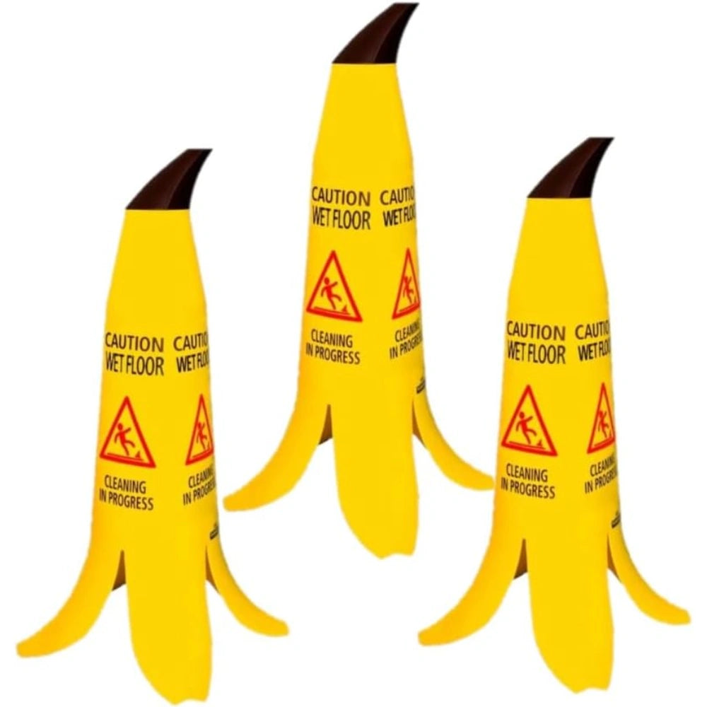 yellow banana cone wet floor warning sign for maintenance use